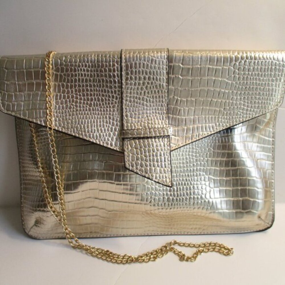 *Vintage MOD Silver and Gold Clutch 2-Way Envelope Metallic Patent Retile Design